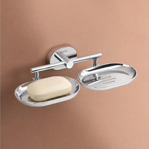 Image of Plantex J4 Stainless Steel Double Soap Dish for Bathroom /Soap Holder for Bathroom /Wall Mounted Soap Holder /Bathroom Accessories (Chrome Finish) Onix