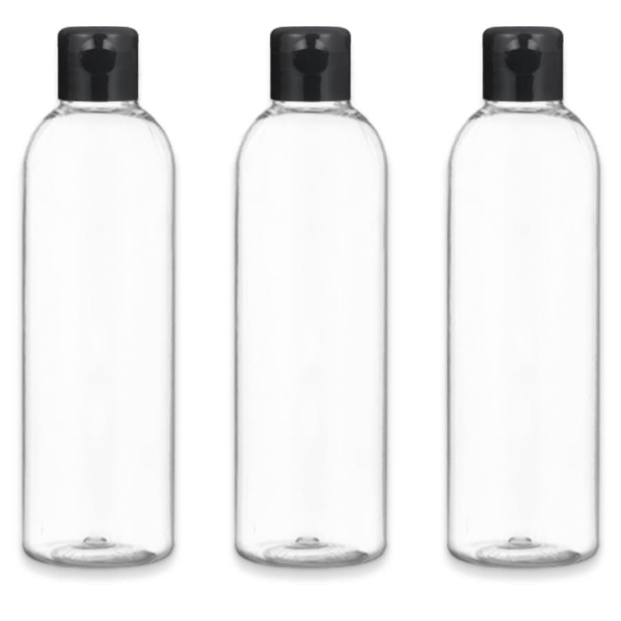 Pet 200ml Empty Clear Round Bottle with Black Flip Top Cap,Multipurpose Reusable Container for Hair Oils, Shampoo, Conditioner, Lotion, Medicated Oil and Sanitizer (PACK OF 3)-image-26