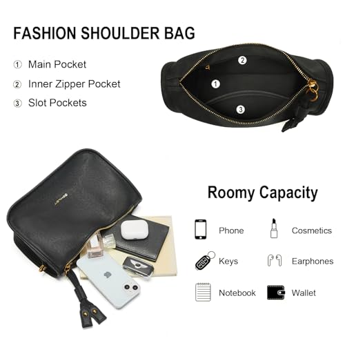 Pemilen Shoulder Bag Handbag for Women, Small, Black — view 5