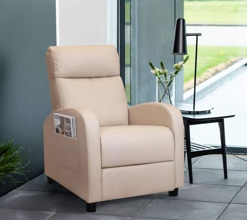 Sillón reclinable moderno piel beige miniatura 4