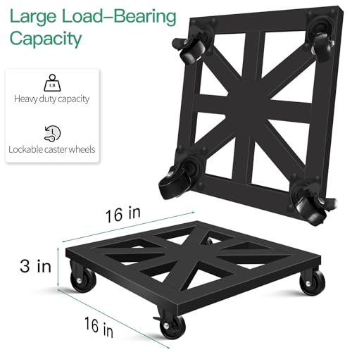 Llaxergu CADDY-MIZI-1 Plant Caddy With Wheels, 12'' 2 Pack Metal Rolling Plant Stand Square Plant Dolly With Iron Lockable Casters Heavy Duty Pot Mover Rollers, Holds Up 400 Lbs Planter thumb #1