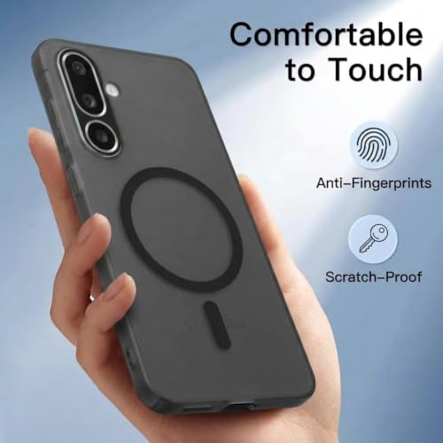 Image of DIZORO Matte Case for Samsung Galaxy M56 Compatible with MagSafe, Camera Lens Full Protection, Shockproof Translucent Frosted TPU Soft Phone Cover, Anti-Fingerprint (Black)