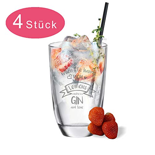 van Hoogen - Bicchieri 4 Gin con Scritta Set da 4 Pezzi When Life