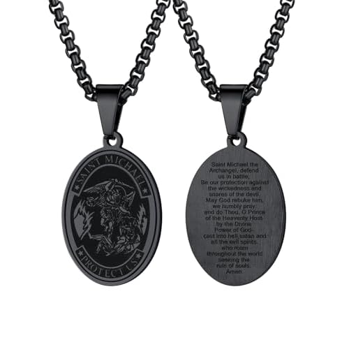 U7 Saint Michael Necklace for Men,Stainless Steel/18K Gold Plated St Michael Archangel/Saint Benedict/Saint Christopher Pnedant Amulet Necklace for Me