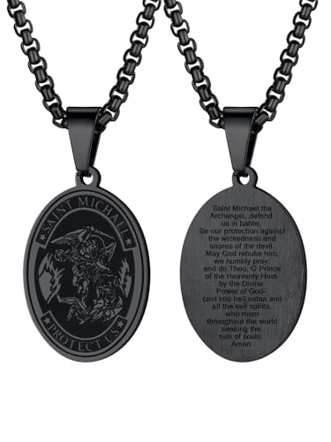 Image of U7 Saint Michael Necklace for Men,Stainless Steel /18K Gold Plated St Michael Archangel /Saint Benedict /Saint Christopher Pendant Amulet Necklace for Men Women