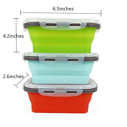 Cartints Set Of 3 Collapsible Food Storage Containers Collapsible Silicone Bowls, Silicone Lunch Containers With Airtight Lids, Microwave And Freezer Safe, 500Ml #TOP1