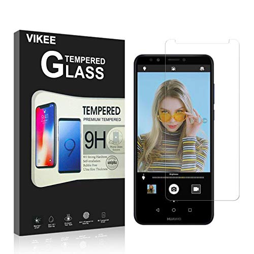 [2 Pack] Huawei Y7 2018 Screen Protector, VIKEE HD Clear [Anti-Fingerprint][Bubble-Free][Easy to Install] 9H Hardness Tempered Glass Screen Protector Film for Huawei Y7 2018