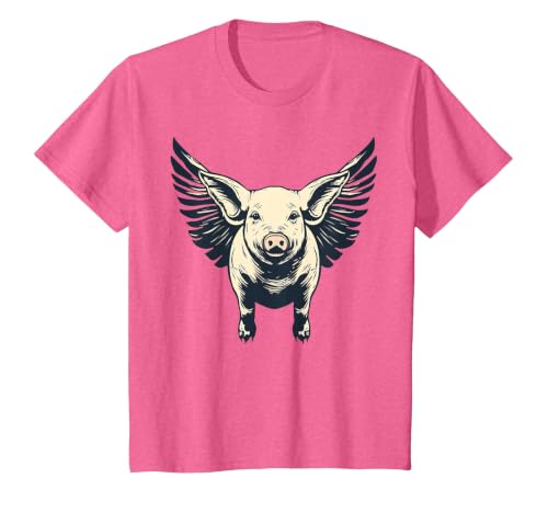 Flying Pig with Wings Fly Pig Lovers T-Shirt, Youth, Pink Heather, Small