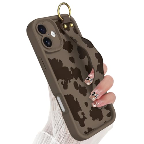 Coque iPhone 16 Plus silicone vache avec dragonne et support de protection