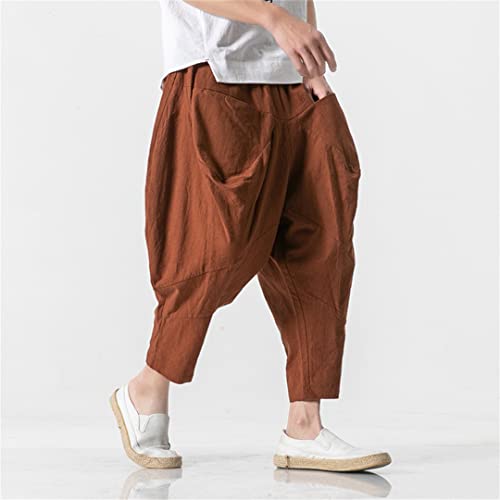 Alloaone Mens Wide Crotch Harem Pants Chinese Style Ankle-Length Pants Male Wide-Legged Bloomers Trousers4