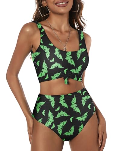 ZAFUL Women's High Waisted Tankini Swimsuit Scoop Neck Ruched Bikini Set Sporty 2 Piece Bathing Suit