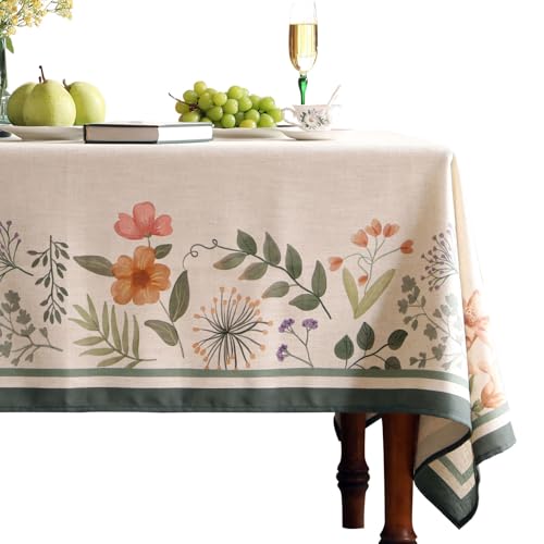 bilin gaier Beige Linen Long Rectangle Tablecloth,Vintage French Shabby Chic