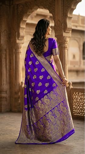 Image of C J Enterprise Women's Pure Soft Silk Saree With Blouse Piece For Wedding (KeriLichi)