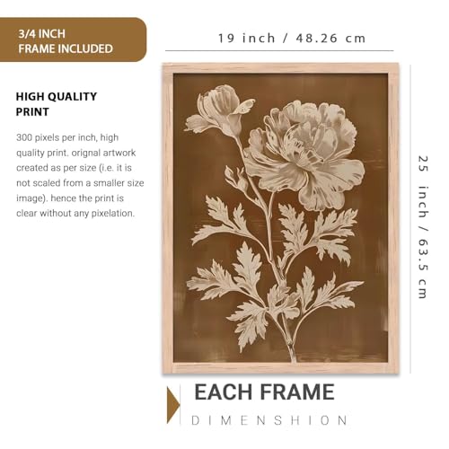 Image of kotart Aesthetic Botanical Art Home Decoration Painting | Floral Paintings With Frame For Living Room Bed Room Hotel Wall Decor Digital Reprint Set of 3 (19X25 inch)