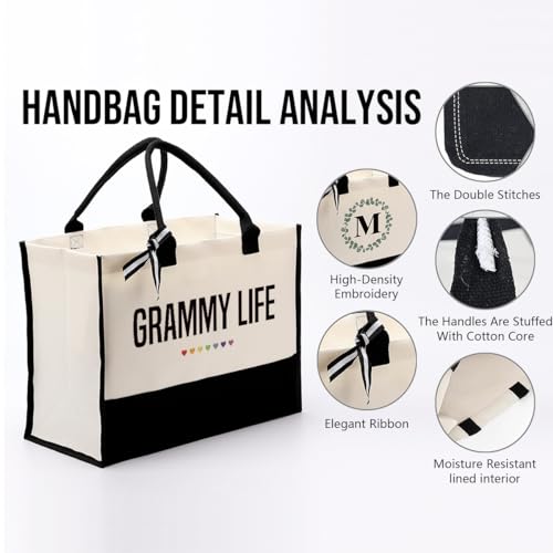 EDCTO Grammy Life Canvas Bag Gift, Grammy Gift, Cotton Canvas Tote Bag, Utility Tote, Grammy Reusable Grocery Bags, Grandma Appreciation Gift, Grandma Birthday Gift, Mother's Day Gift for Grammy4