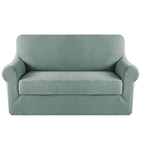 Smarcute Couch Cover High Stretch Rich Jacquard 2-Piece Sofa Cover Furniture Cover Slipcover, Machine Washable Spandex Jacquard Fabric Stay in Place, 2 Seater, Sage