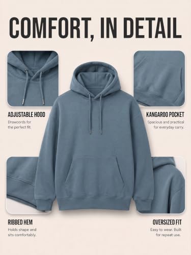 Image of Nobero Heavy Duty Oversized Solid Hoodie for Men | Hoodies for Men | Oversized Fit | Solid Colour | Thick Fleece Fabric | Drawstring Hood