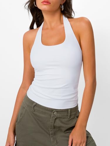 Trendy Queen Halter Tops for Women 2025 Summer Going Out Tops Backless Crop Sleeveless Workout Shirts Cute Y2k Clothes2