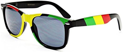 Dweebzilla Rasta Stripes Square Sunglasses Jamaican Colors, Black, Green, Yellow, Red, One Size Fits Most