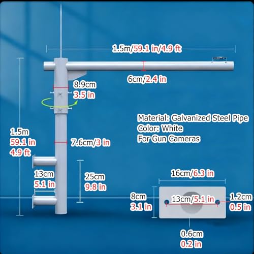 Perche d'extension pour support mural de caméra de surveillance extérieure détachable 1,5m - 5