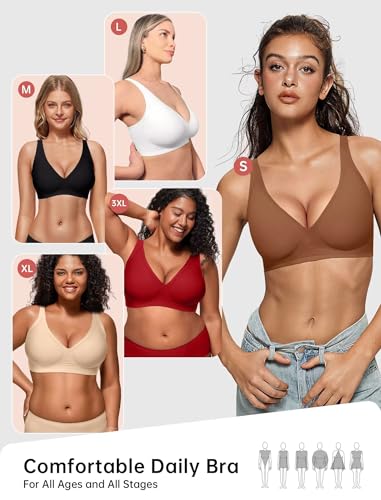 Image of Vertvie Jelly Wireless Bras for Women Push Up Plunge Seamless T-Shirt Bras No Underwire Supportive Full Coverage Bralettes