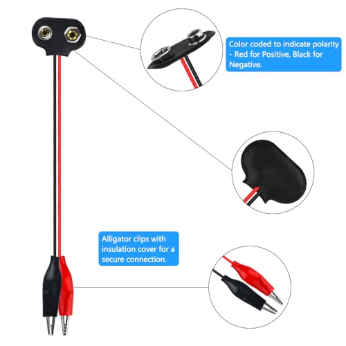 WMYCONGCONG 20 Stück 9V-Batterie-Clip-Anschluss mit zwei Krokodilklemmen 9V-Batterieanschluss auf zwei Krokodilklemmen Kabel 15 cm