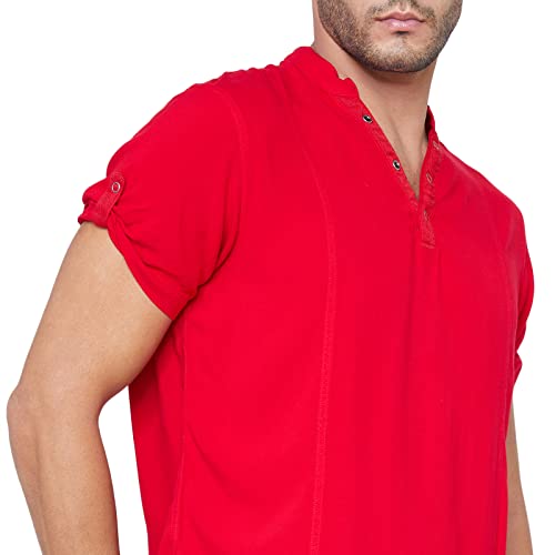 Image of Identiti Solid Half Placket Slim Fit 100% Viscose Casual Shirt /Kurta for Men Red