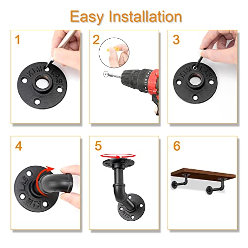 Qnk 1/2" Industrial Pipe Floating Shelf Bracket 4 Pack L Shape Diy Floating Shelving Cast Iron Rustic Black Wall Mount #TOP5