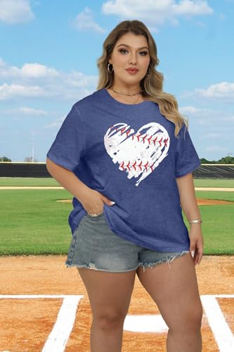 BLANCHES Plus Size Baseball Shirts Women Baseball Mom Tshirts Heart Graphic Softball Tee Game Day Short Sleeve Tops4