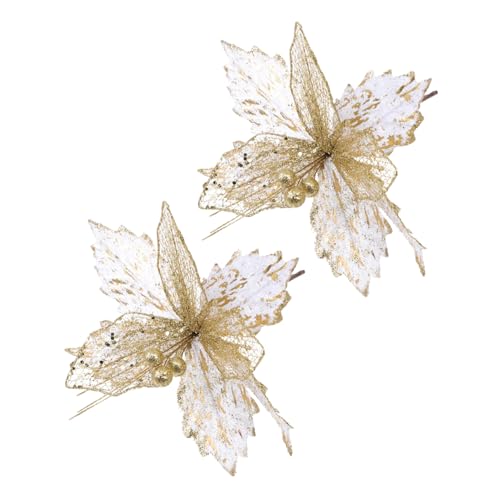 Alipis 2 Piezas Flor De Navidad Guirnalda De Navidad Vides Falsas Flores Navideñas Artificiales para Decorar Adornos Navideños En Miniatura Flores Artificiales Alambre De Hierro Golden