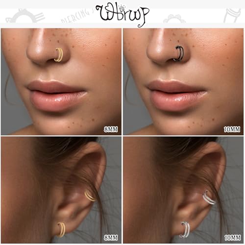 WBRWP G23 Titanium Cartilage Earring Hoop Black: 16G 10mm Conch Piercing Jewelry Double Hoop Nose Septum Rings Hypoallergenic Hinged Segment Clicker Rook Daith Tragus Earrings by WBRWP - Used condition - Image 3