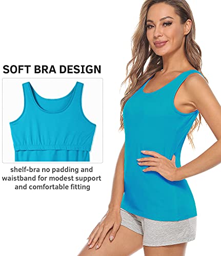 Image of Vislivin Cotton Tank Tops with Shelf Bra for Women Stretch Tanks Wide Strap Undershirts