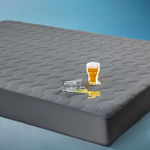 Sonive Protège-matelas 140 x 200 cm, surmatelas rafraîchissant et imperméable, avec surmatelas en jersey Nanotex, 140 x 200 cm, poches profondes 38 cm, gris...