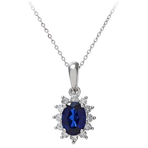 Naava - Collier Or Blanc avec chaîne de 46 cm - Pendentif Saphire 0,25 cts et Diamant Cover