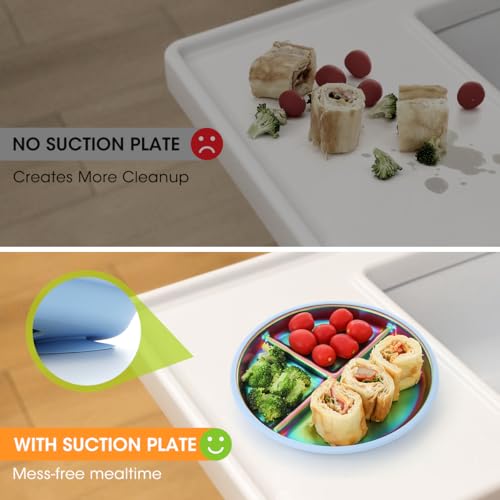 AIEVE Stainless Steel Kids Dinnerware Plates with Suction,2 Pack Round Divided Toddler Plates 9 inch with Removable Silicone Suction