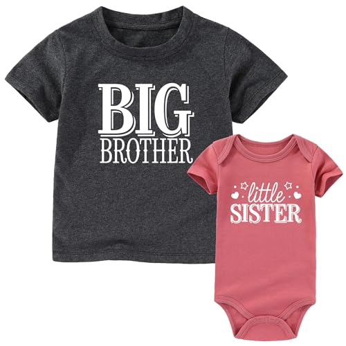 AIZFFZY big brother little sister outfits matching toddler shirt lil sis newborn outfit Baby Clothes Gray Mauve 3T - 6 Months