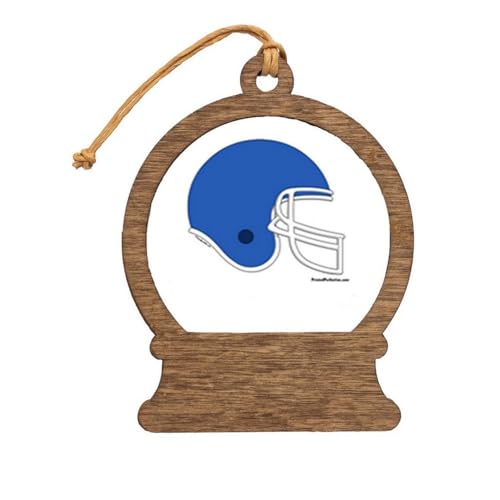 PrintedPerfection.com Personalized Football Helmet - Light Blue Wooden Snow Globe Shaped Christmas Ornament