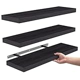 BAYKA Floating Shelves for Wall, Wall Mounted Rustic Wood Shelves for Bathroom, Bedroom, Living Room, Kitchen, Hanging Shelf for Books/Storage/Room Decor with 22lbs Capacity (Black, Set of 3, 15.7in)