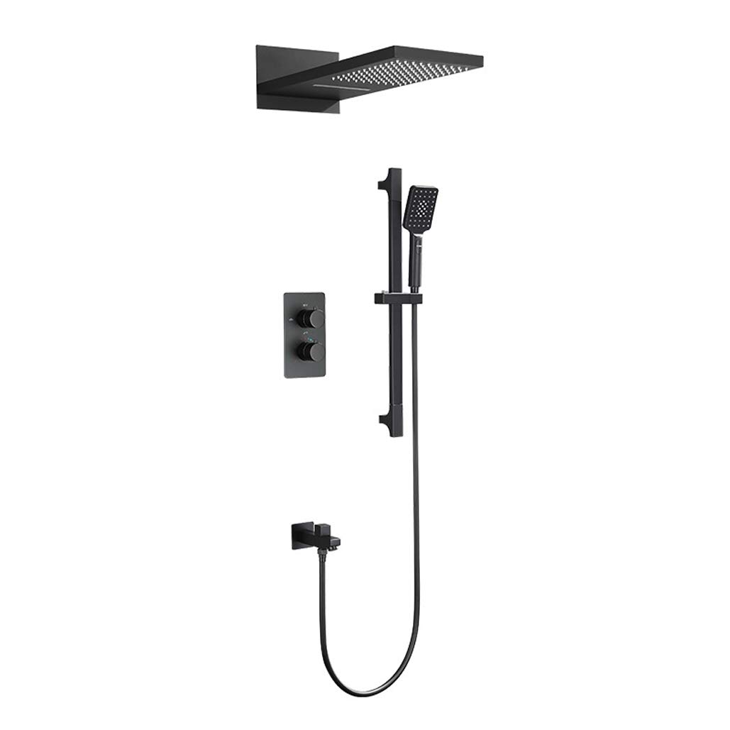 OZBMA Shower Set System, Thermostatic Black Brass Waterfall Rain Bathroom with High Pressure Rainfall and Handheld Shower, Set,B (size_name C)