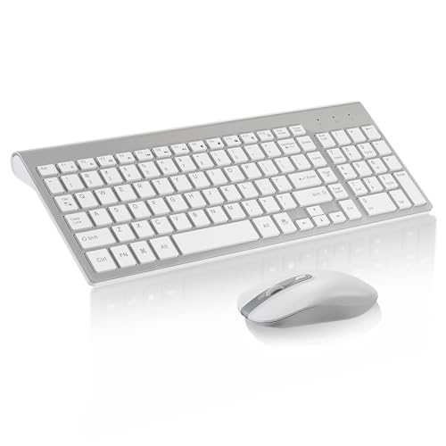 Image of cimetech Wireless Keyboard and Mouse Combo - Silver White | Compact quite scissor-switch keyboard with optical mouse, includes USB-A Nano Receiver, for Computer,Mac,Laptop,PC,Windows