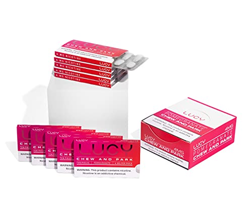 Lucy Chew and Park Nicotine Gum 4mg Pomegranate Flavor 10 Pack, Cleaner Nicotine, Great Taste, Nicotine Alternative, Convenient, Use Anywhere