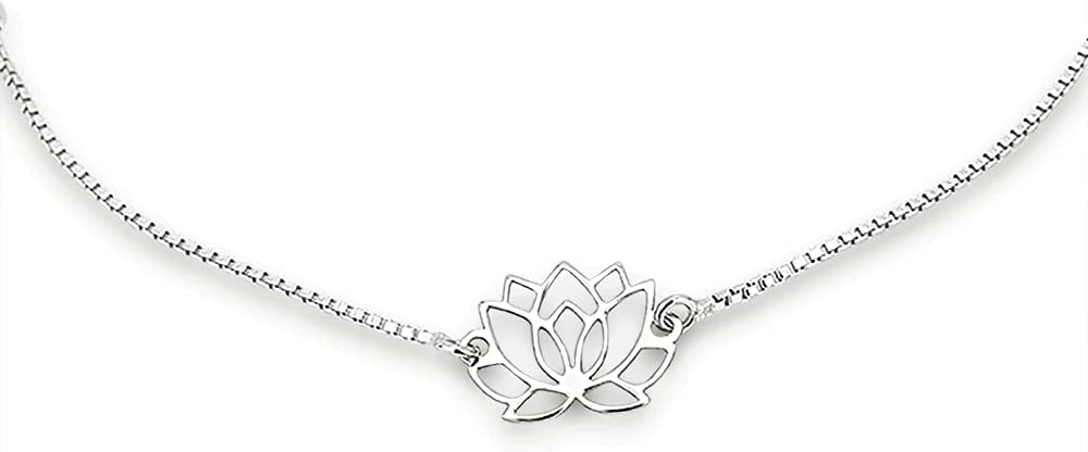 Vanbelle Sterling Silver Jewelry - Rhodium Plated with 925 Stamp - Nature-Theme Lotus-charm Anklet - Elegant handcrafted Chain Anklet for Women - 9" long + 1" extender - Image 2
