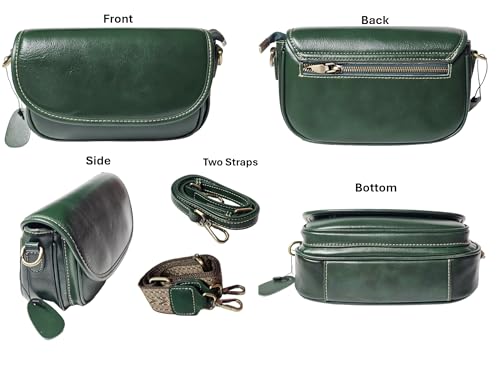 9" Women Genuine Cow Real Leather Crossbody Bag Purse with 2 Adjutable Shoulder Straps2