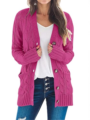 Image of MEROKEETY Women's Cable Knit Cardigan Sweaters 2026 Fall Spring Long Sleeve Open Front Button Down Trendy Outerwear Coats