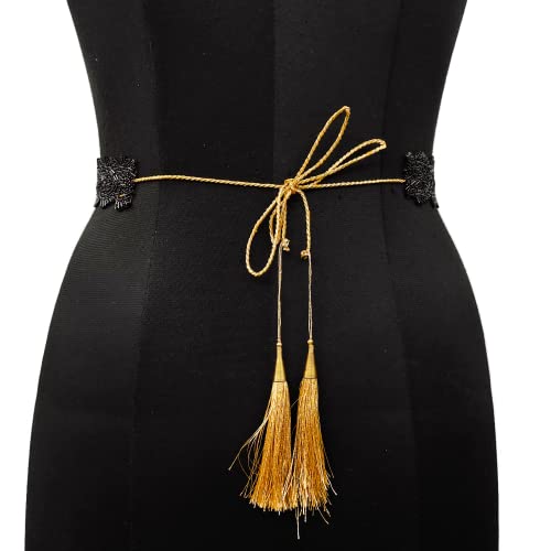 Women's Fabric Kamarband Saree belt waist hip Waist for saree Girl gaun women Lehnga choli Tredisnal Hand Work bally chain cloth Belt (17 black aro pan)4