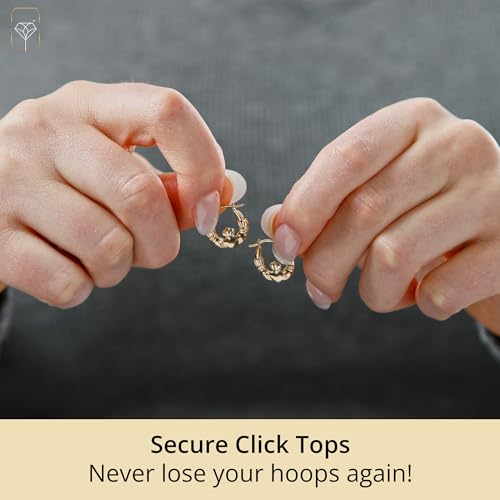 14k Solid Yellow Gold Hoops in Various Styles with Click-top Closures3