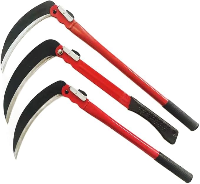 AOKOWN Weeding Scythe Long Handle, Grass Cutter, Hard Steel, Double-edged Scythe [JIS Certified, Reinforced Version, Ergonomic Design] Saw Scythe Folding Double-edged Hard Steel Blade, Lightweight : D