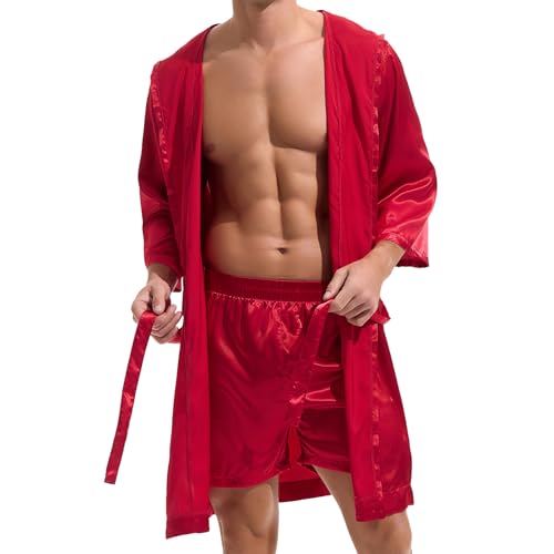 Amy Coulee Peignoir léger en satin pour homme, rouge, L