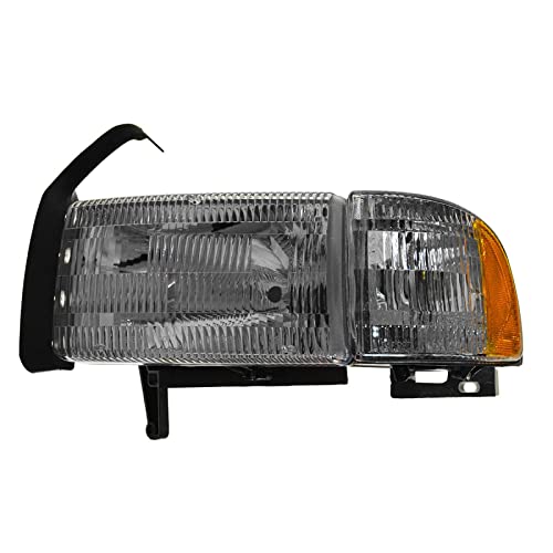 Image of TRQ 2 Piece Headlight Assembly Set Chrome Bezel Driver & Passenger Side Compatible with Dodge Ram 1500 Ram 2500 Ram 3500 1994-2002 CH2502101 CH2503101 55076748AD 55076749AD 55076748AO 55076749AO