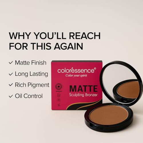 Image of Coloressence Matte Bronzer Contour Powder, Brown, 10gm | Long Lasting | Matte Finish | Oil Control | Rich Pigment | For All Indian Skin Tones